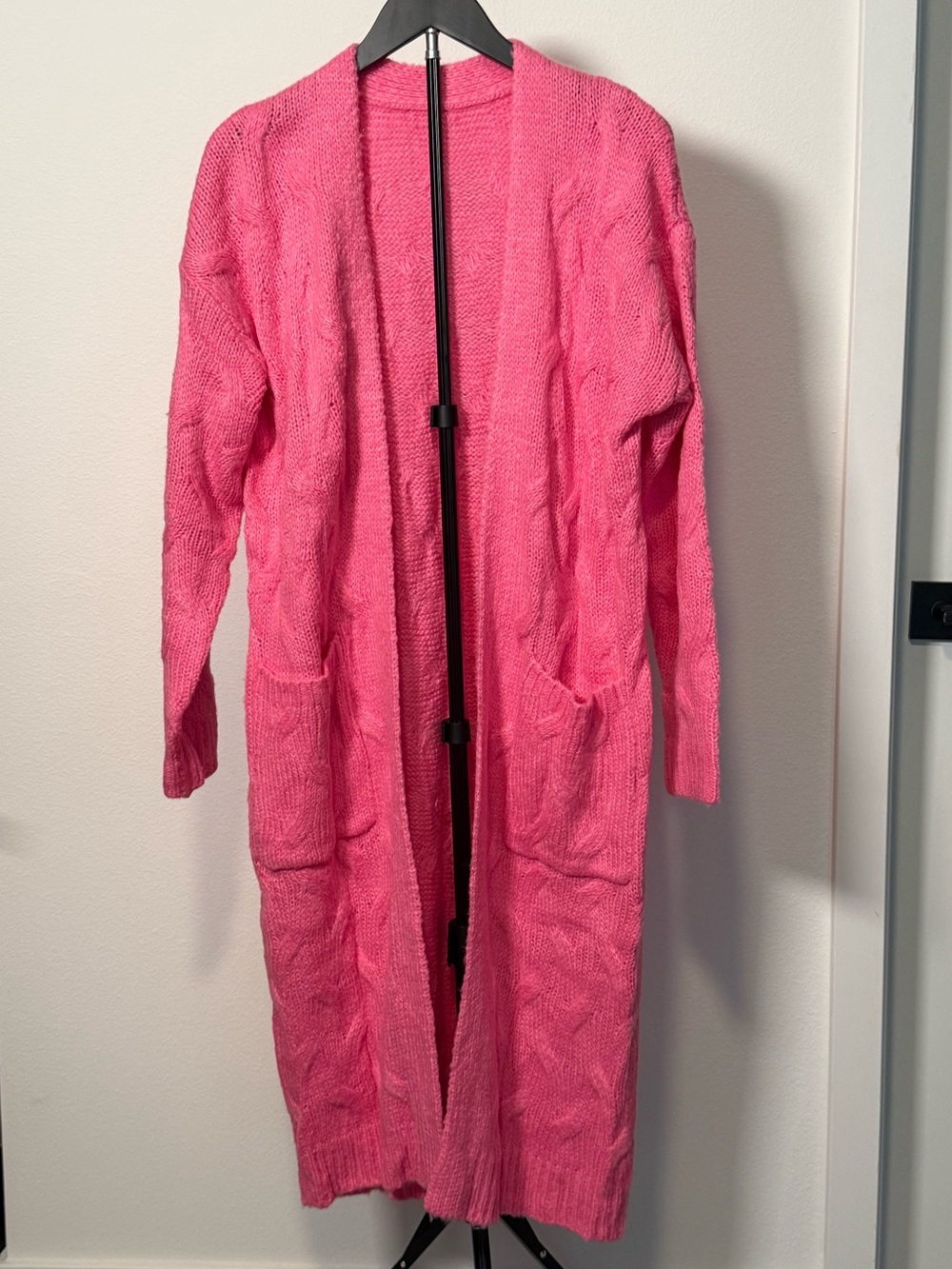 Amazon Long Open-Front Hot Pink Cardigan with Pockets